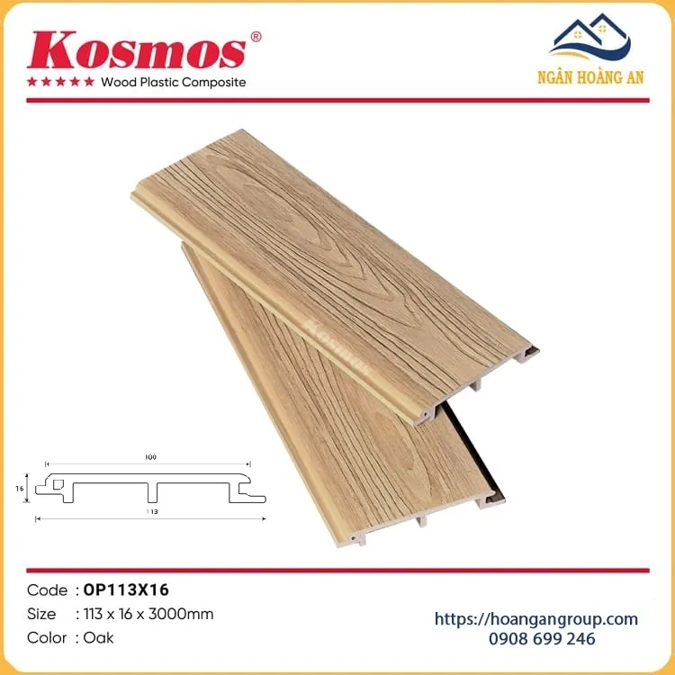 Tấm Ốp Vách Gỗ Nhựa Ngoài Trời Phủ ASA Kosmos OP113X16 Oak Tấm Ốp Vách Gỗ Nhựa Ngoài Trời Phủ ASA Kosmos OP113X16 Oak