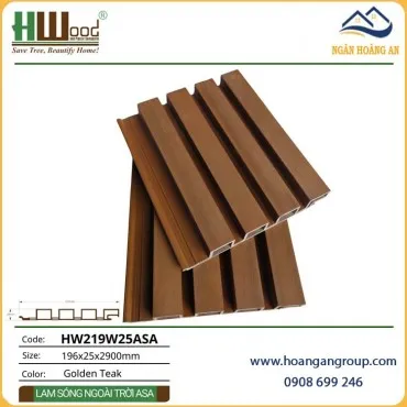 Tấm Ốp Vách Lam Sóng Ngoài Trời Phủ ASA Hwood HW219W25ASA Golden Teak