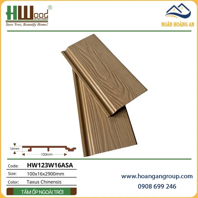 Tấm Ốp Tường Ngoài Trời Phủ ASA Hwood HW123W16ASA Golden Teak