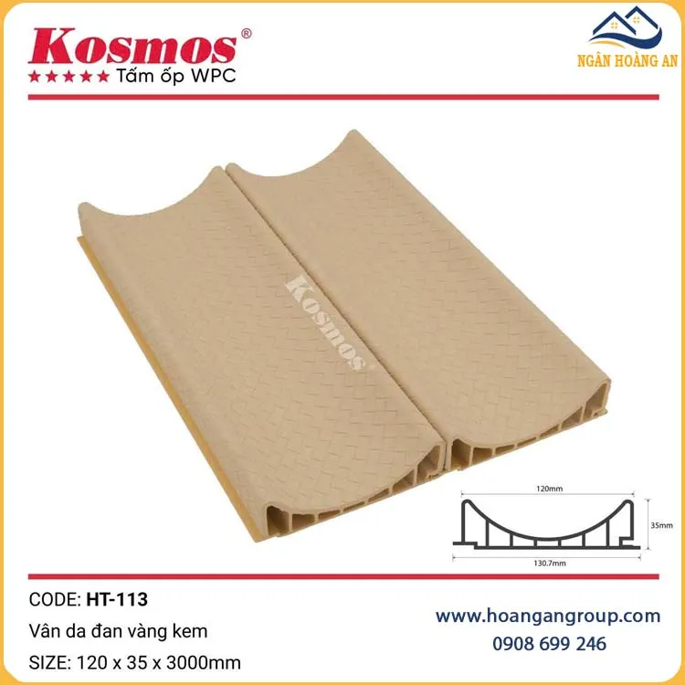 Đặc Điểm Nổi Bật Tấm Ốp WPC Kosmos HT-113 Vân Da Đan Vàng Kem