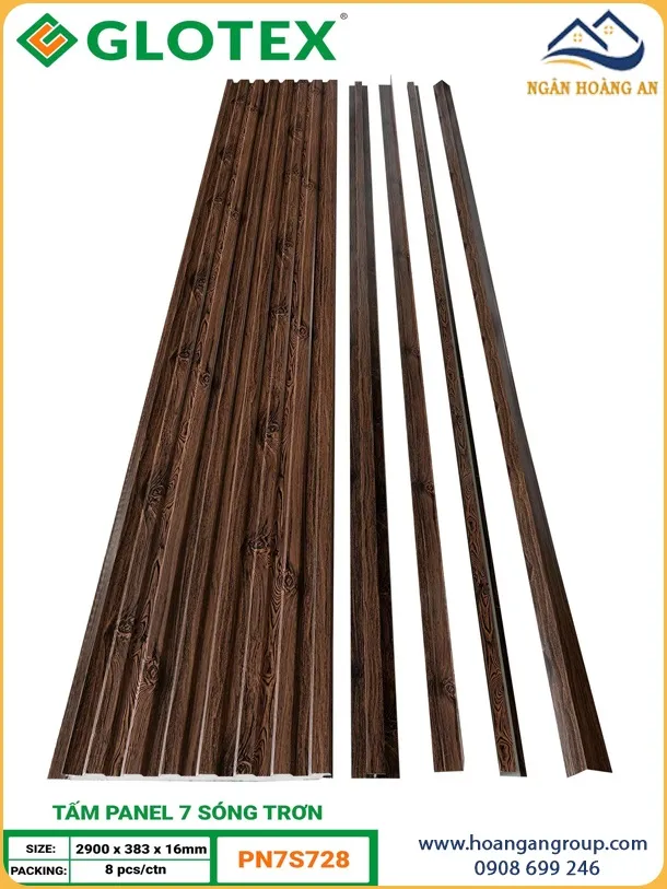 Tấm Panel Cách Nhiệt 16mm Glotex 7 Sóng PN7S728 Vân Gỗ Óc Chó