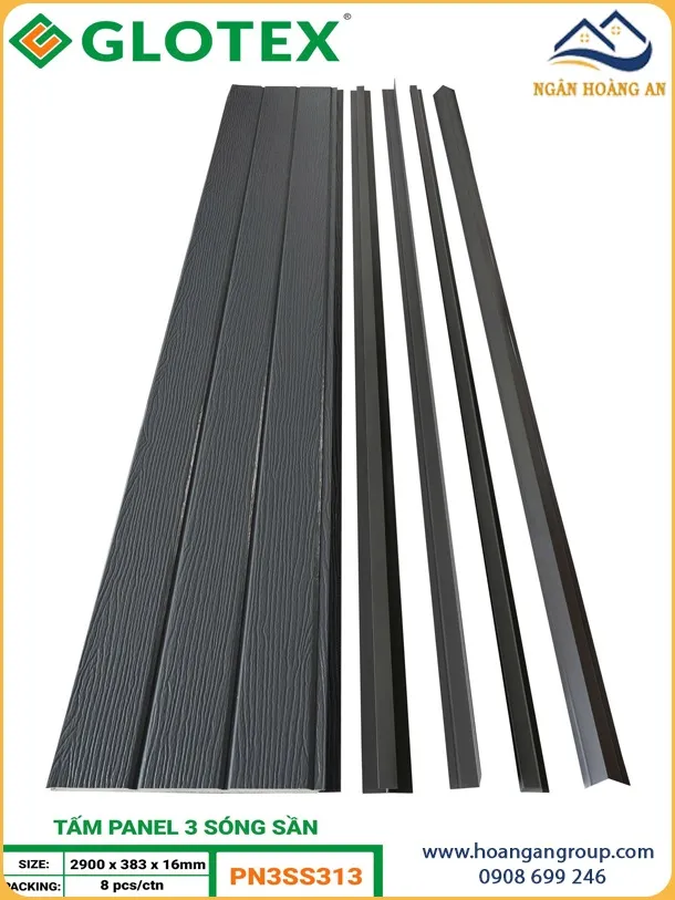 Tấm Panel Cách Nhiệt Glotex 16mm PN3SS313 3 Sóng Vân Gỗ Xám Chì