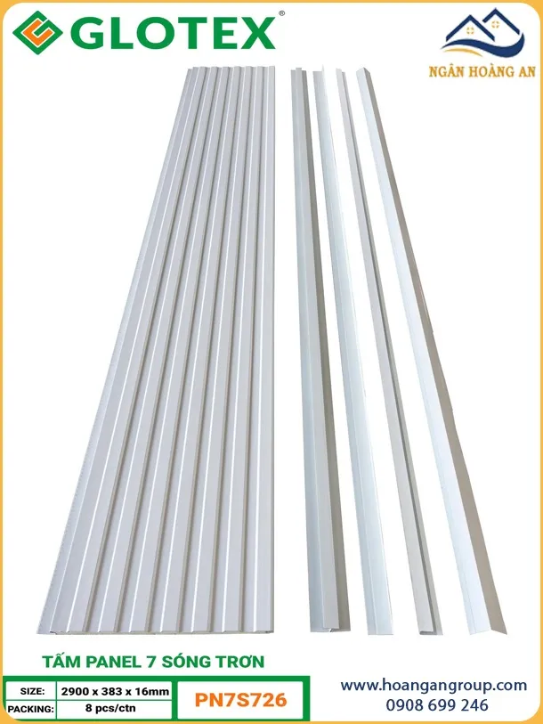 Tấm Panel Ốp Nhà Xưởng 7 Sóng Glotex 16mm PN7S726 Trắng Trơn