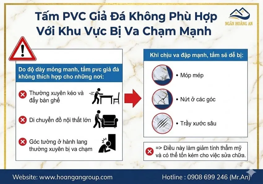 Tấm PVC Giả Đá Không Phù Hợp Với Khu Vực Bị Va Chạm Mạnh