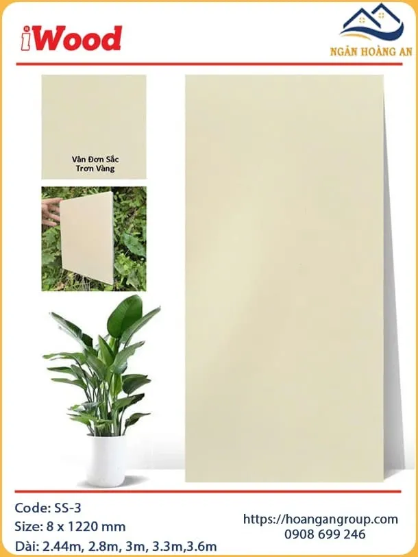 Tấm Sợi Than Tre Ốp Tường Đa Năng Màu Vàng Trơn iWood SS-3