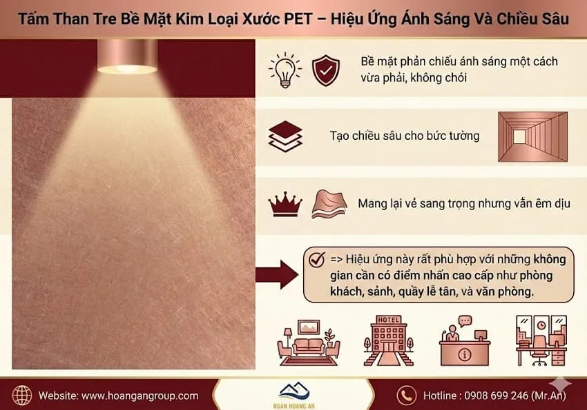 Tấm Than Tre Bề Mặt Kim Loại Xước PET – Hiệu Ứng Ánh Sáng Và Chiều Sâu