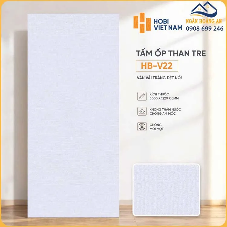 Tấm Than Tre Đa Năng HobiWood HB-V22 Vân Vải Trắng Dệt Nổi