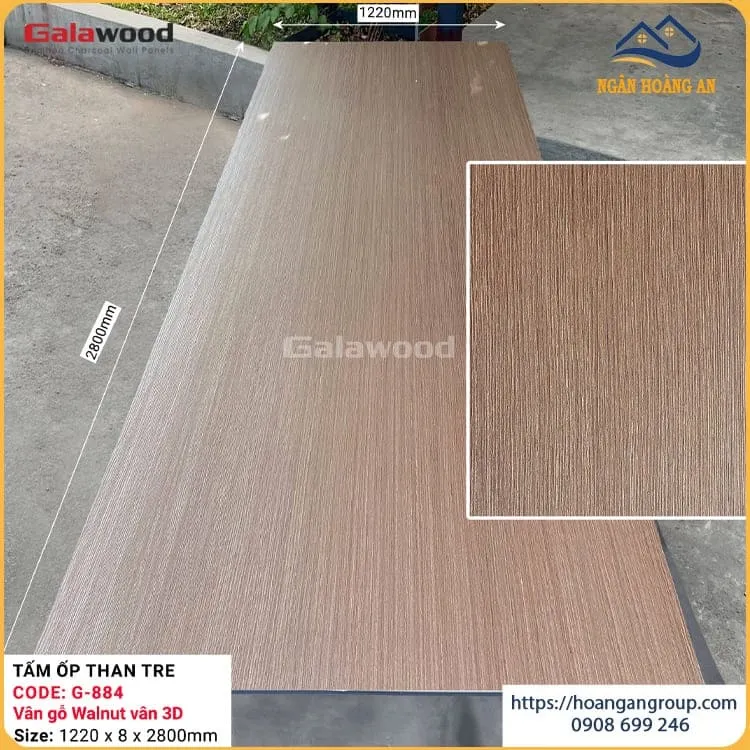 Tấm Ốp Than Tre Galawood Vân Gỗ Walnut Vân 3D G-884 Tấm Ốp Than Tre Galawood Vân Gỗ Walnut Vân 3D G-884