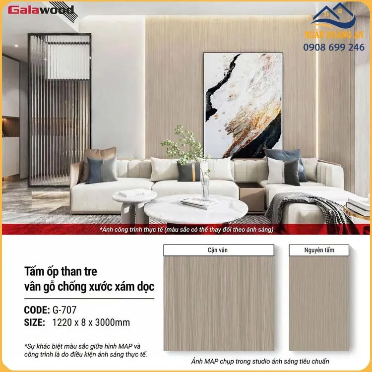 Tấm Ốp Than Tre Galawood 8mm G-707 Vân Gỗ Chống Xước Xám Dọc Tấm Ốp Than Tre Galawood 8mm G-707 Vân Gỗ Chống Xước Xám Dọc
