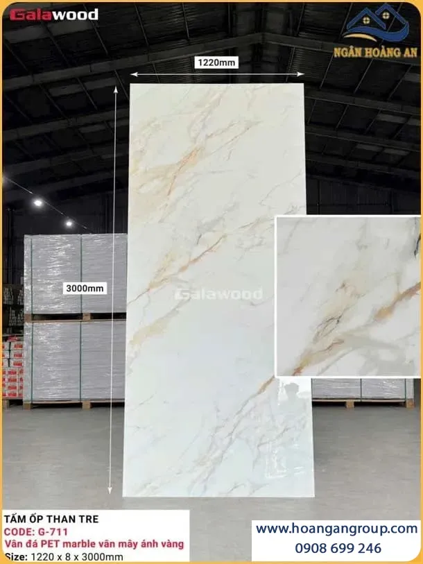 Tấm Than Tre Galawood 8mm G-711 Vân Đá PET Marble Ánh Vàng Tấm Than Tre Galawood 8mm G-711 Vân Đá PET Marble Ánh Vàng