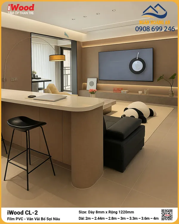 Tấm Than Tre iWoodCL-2 Vân Vải Bố Sợi Nâu Trí Nội Thất