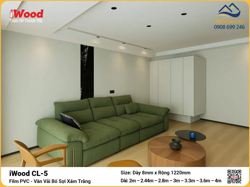 Tấm Than Tre iWood CL-5 Vân Vải Bố Ốp Phòng Khách Tấm Than Tre iWood CL-5 Vân Vải Bố Ốp Phòng Khách