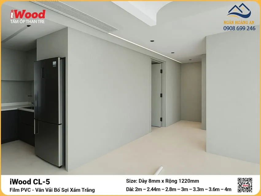 Tấm Than Tre iWood CL-5 Vân Vải Bố Sợi Xám Trắng Ốp Bếp Tấm Than Tre iWood CL-5 Vân Vải Bố Sợi Xám Trắng Ốp Bếp