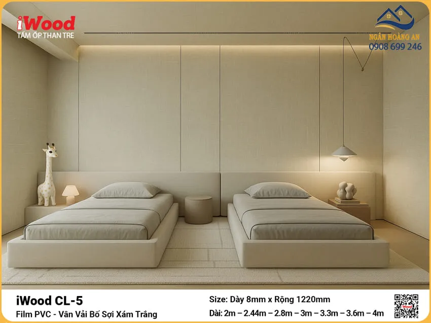 Tấm Than Tre iWood CL-5 Vân Vải Xám Trắng Trang Trí Phòng Ngủ Tấm Than Tre iWood CL-5 Vân Vải Xám Trắng Trang Trí Phòng Ngủ