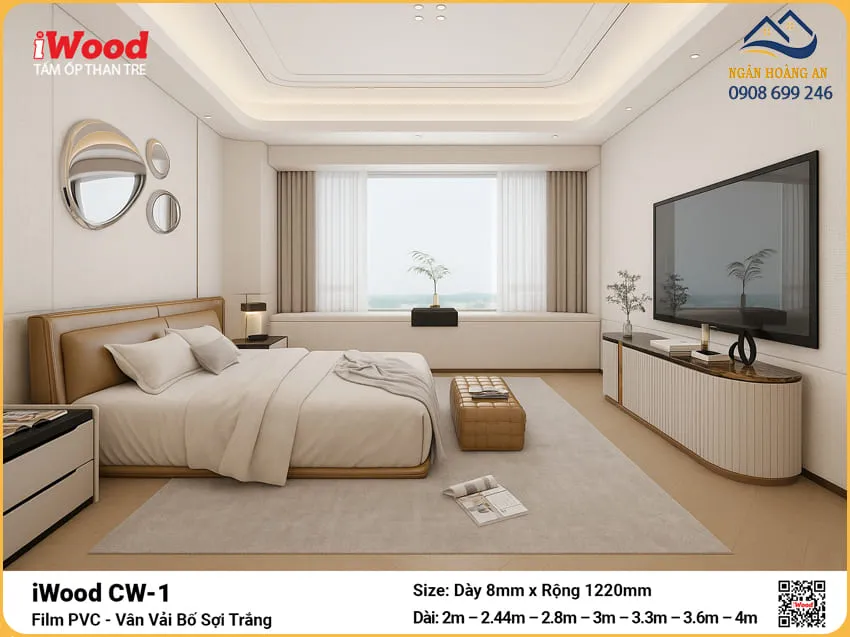 Tấm Than Tre iWood CW-1 Chống Xước Vân Vải Bố Ốp Phòng Khách