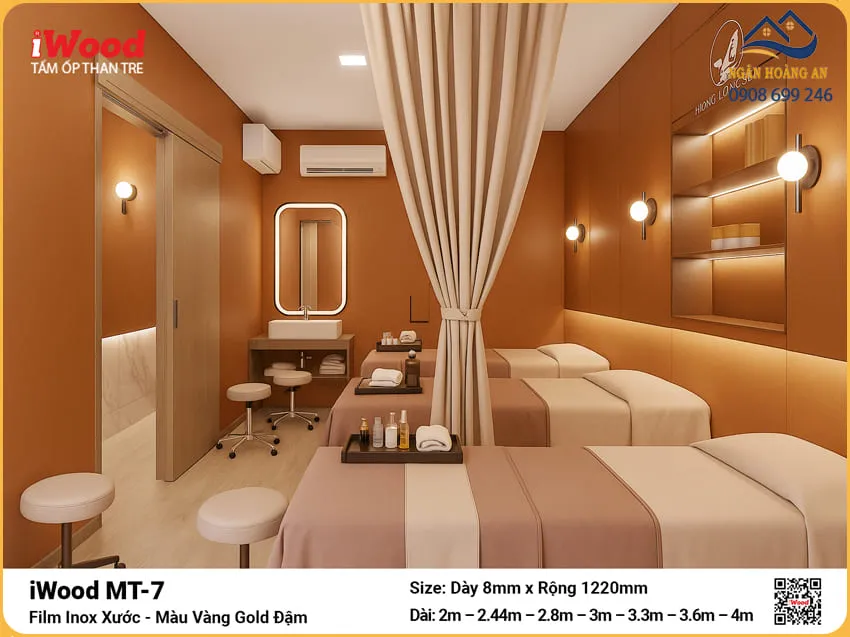 Tấm Than Tre iWood MT-7 Vàng Gold Đậm Ốp Tiệm Spa Tấm Than Tre iWood MT-7 Vàng Gold Đậm Ốp Tiệm Spa