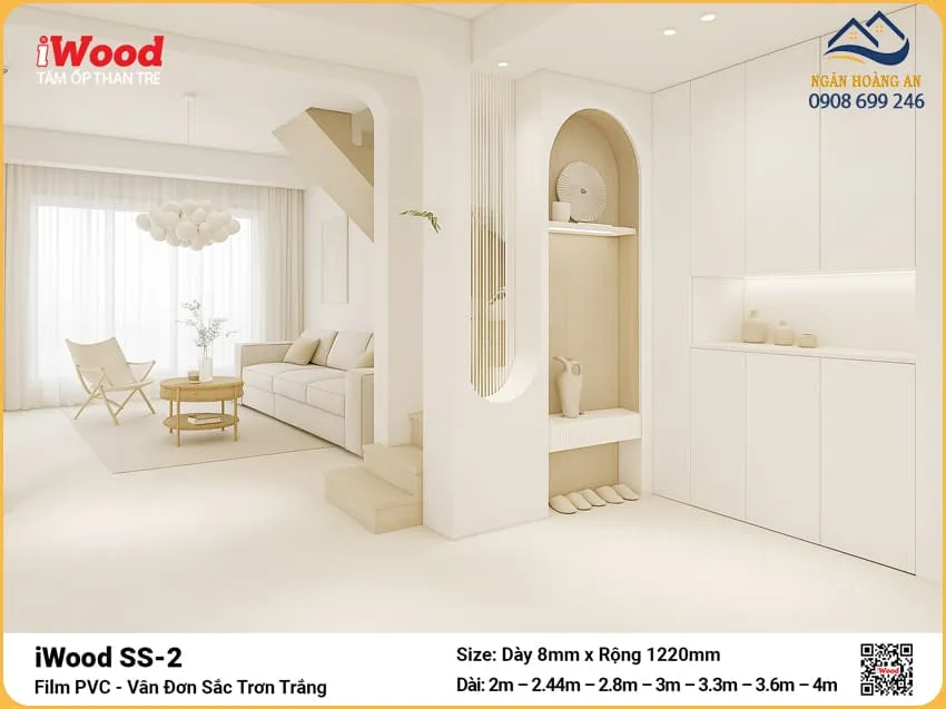 Tấm Than Tre iWood SS-2 Đơn Sắc Trắng Trơn Ốp Tường Nhà Ở Tấm Than Tre iWood SS-2 Đơn Sắc Trắng Trơn Ốp Tường Nhà Ở
