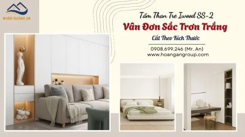 Tấm Than Tre Iwood SS-2 Vân Đơn Sắc Trơn Trắng Cắt Theo Kích Thước