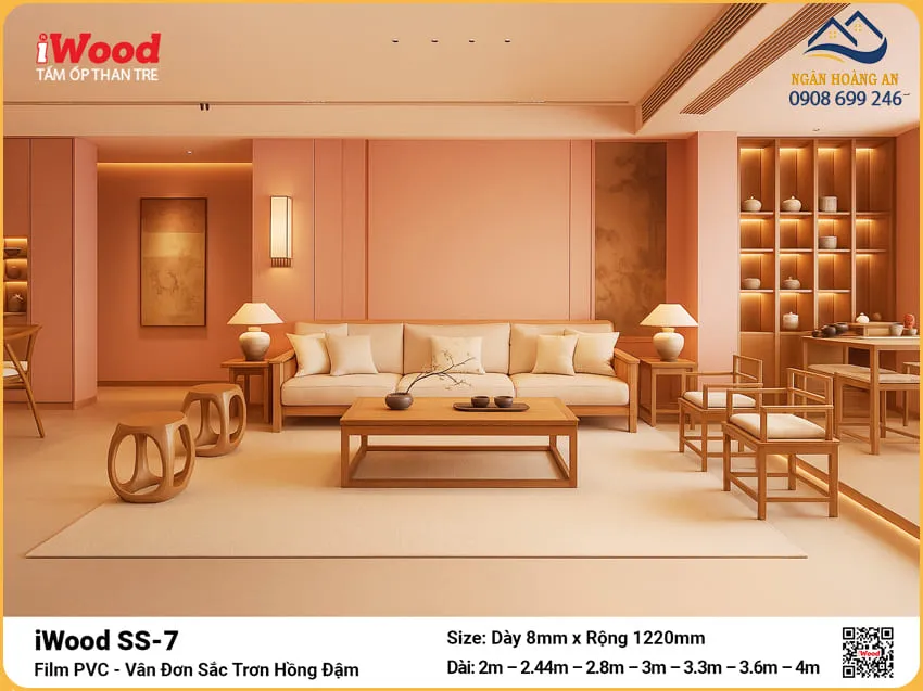 Tấm Than Tre iWood SS-7 Trơn Hồng Ốp Tường Nhà Ở