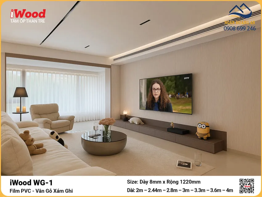 Tấm Than Tre iWood WG-1 Vân Gỗ Sồi Ốp Tường Phòng Khách