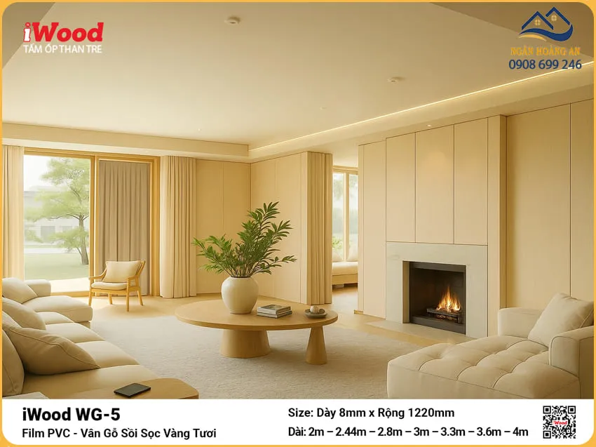 Tấm Than Tre iWood WG-5 Vân Gỗ Sồi Vàng Ốp Phòng Khách Tấm Than Tre iWood WG-5 Vân Gỗ Sồi Vàng Ốp Phòng Khách