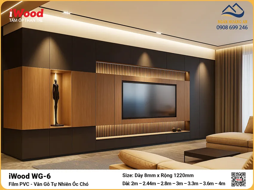 Tấm Than Tre iWood WG-6 Vân Gỗ Ốp Vách Phòng Khách