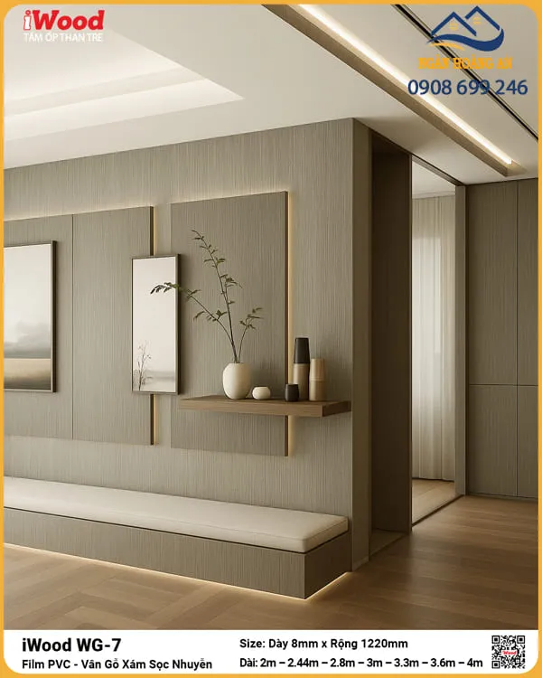 Tấm Than Tre iWood WG-7 Vân Gỗ Xám Ốp Vách Trang Trí