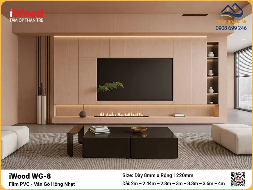 Tấm Than Tre iWood WG-8 Ốp Vách Phòng Khách
