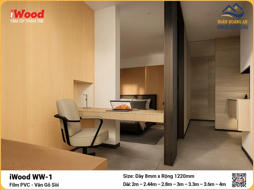 Tấm Than Tre iWood WW-1 Vân Gỗ Sồi Cho Phòng Làm Việc Tấm Than Tre iWood WW-1 Vân Gỗ Sồi Cho Phòng Làm Việc
