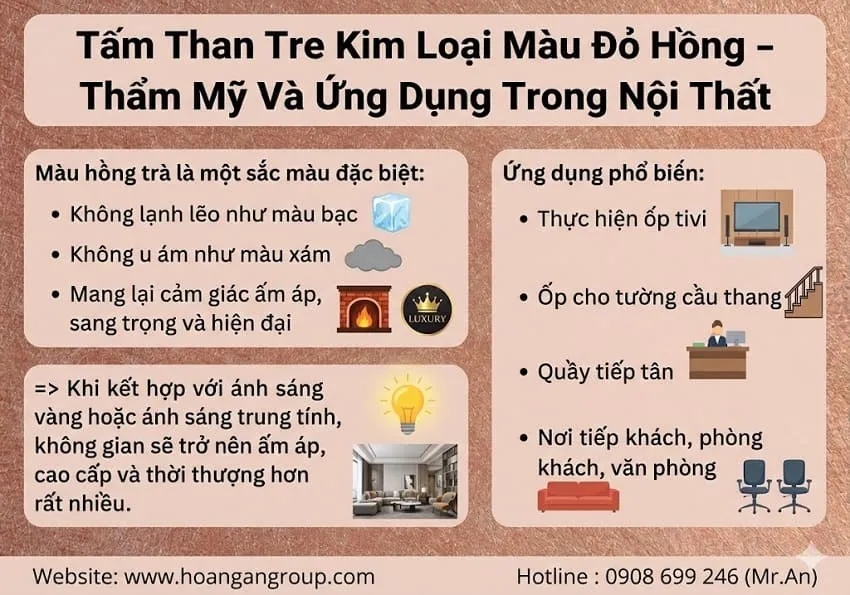 Tấm Than Tre Kim Loại Đỏ Hồng – Thẩm Mỹ Và Ứng Dụng Trong Nội Thất