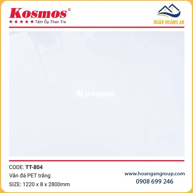  Tấm Ốp Than Tre Kosmos Vân Đá PET Trắng TT-804