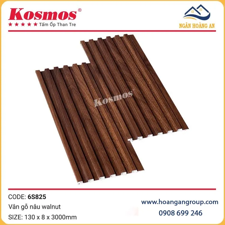 Tấm Ốp Than Tre Lam Sóng Kosmos 6S825 Vân Gỗ Nâu Walnut 