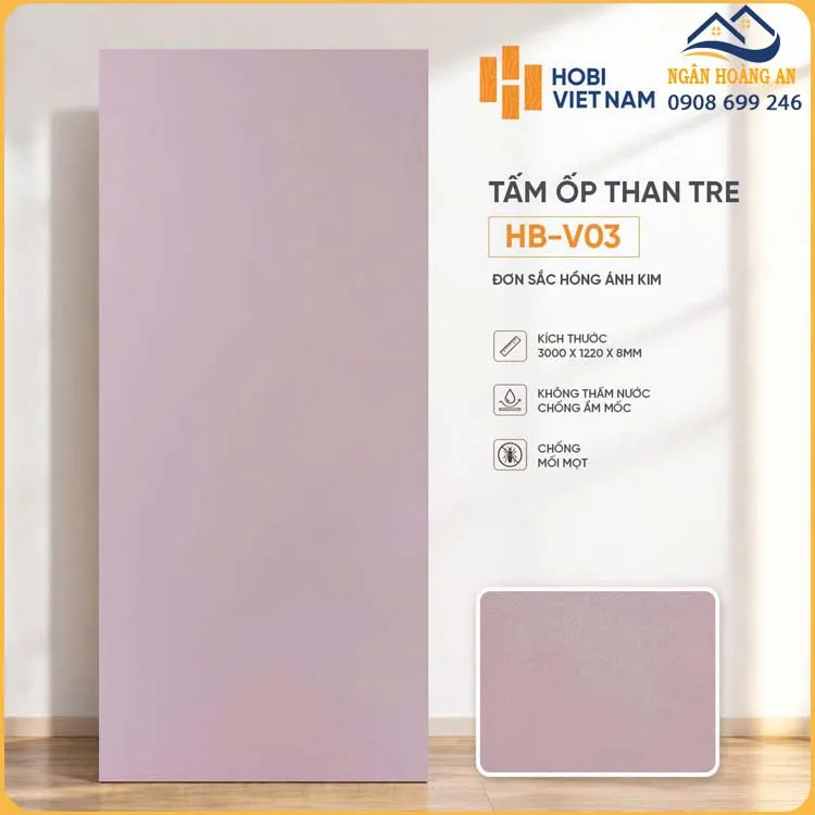 Tấm Than Tre Ốp Tường HobiWood HB-V03 Đơn Sắc Hồng Ánh Kim