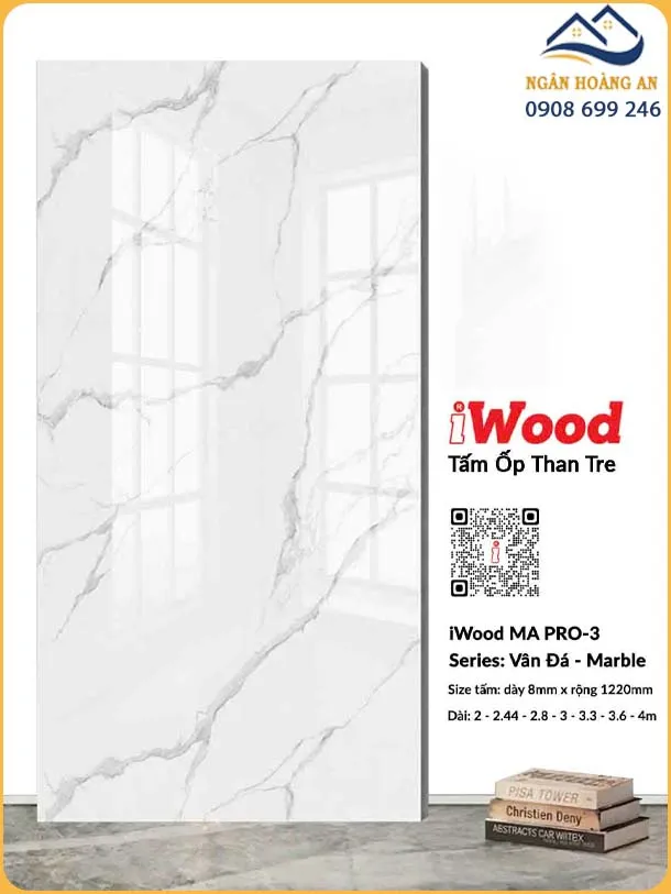 Tấm Than Tre Ốp Tường iWood MA PRO-3 Vân Đá Calacatta Mảnh