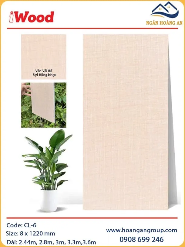 Tấm Ốp Than Tre Ốp Tường Sợi Hồng Nhạt Vân Vải Bố iWood CL-6