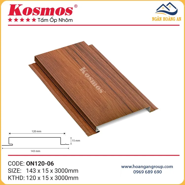 Tấm Trần Nhôm Phẳng Kosmos ON120-06 Vân Gỗ Nâu Đỏ