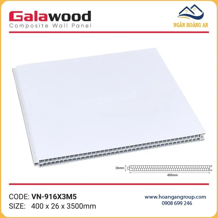 Tấm Vách Ngăn Phòng PVC Màu Trắng Trơn Galawood VN-916X3M5