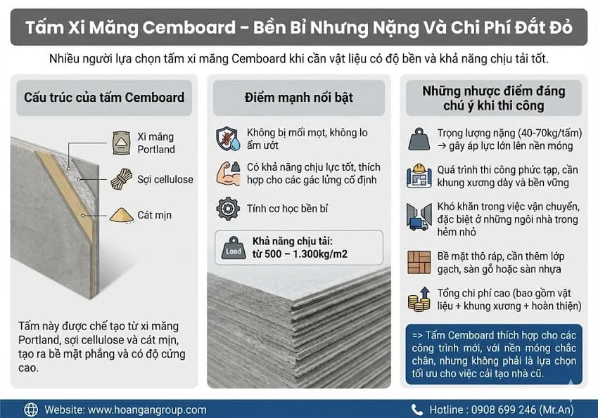 Tấm Xi Măng Cemboard – Bền Bỉ Nhưng Nặng Và Chi Phí Đắt Đỏ Tấm Xi Măng Cemboard – Bền Bỉ Nhưng Nặng Và Chi Phí Đắt Đỏ