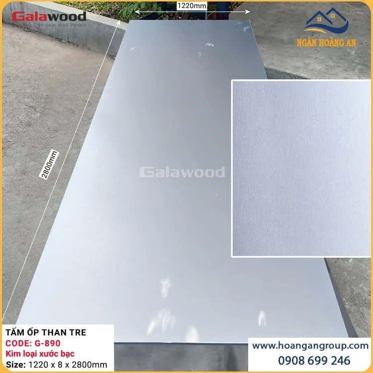 Tấm Ốp Than Tre Sợi Đa Dạng Kim Loại Xước Bạc Galawood G-890 Tấm Ốp Than Tre Sợi Đa Dạng Kim Loại Xước Bạc Galawood G-890