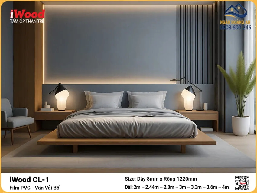 Than Tre iWood CL-1 Vân Vải Bố Ghi Xanh Ốp Vách Đầu Giường