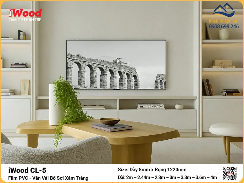 Than Tre iWood CL-5 Vân Vải Bố Xám Trắng Trang Trí Nội Thất Than Tre iWood CL-5 Vân Vải Bố Xám Trắng Trang Trí Nội Thất