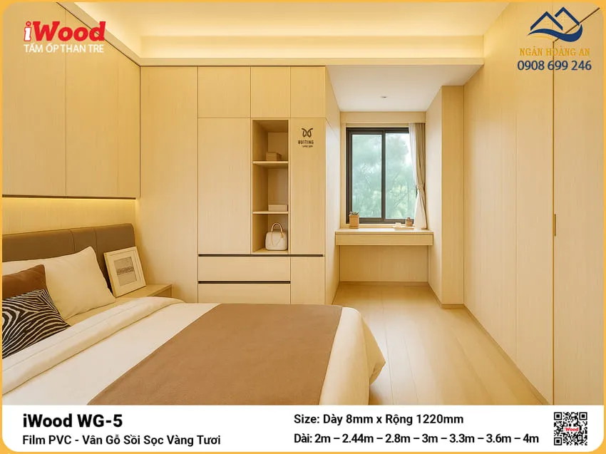Than Tre iWood WG-5 Vân Gỗ Sồi Vàng Ốp Phòng Ngủ Hiện Đại Than Tre iWood WG-5 Vân Gỗ Sồi Vàng Ốp Phòng Ngủ Hiện Đại
