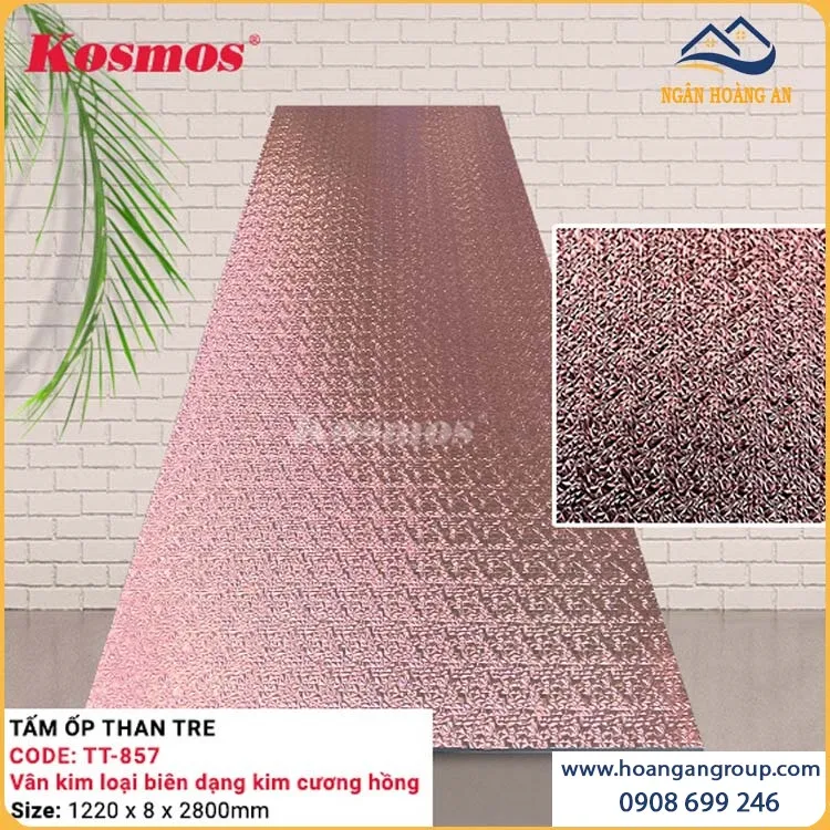 Tấm Ốp Than Tre Kosmos Kim Loại Biên Dạng Kim Cương Hồng TT-857 Tấm Ốp Than Tre Kosmos Kim Loại Biên Dạng Kim Cương Hồng TT-857