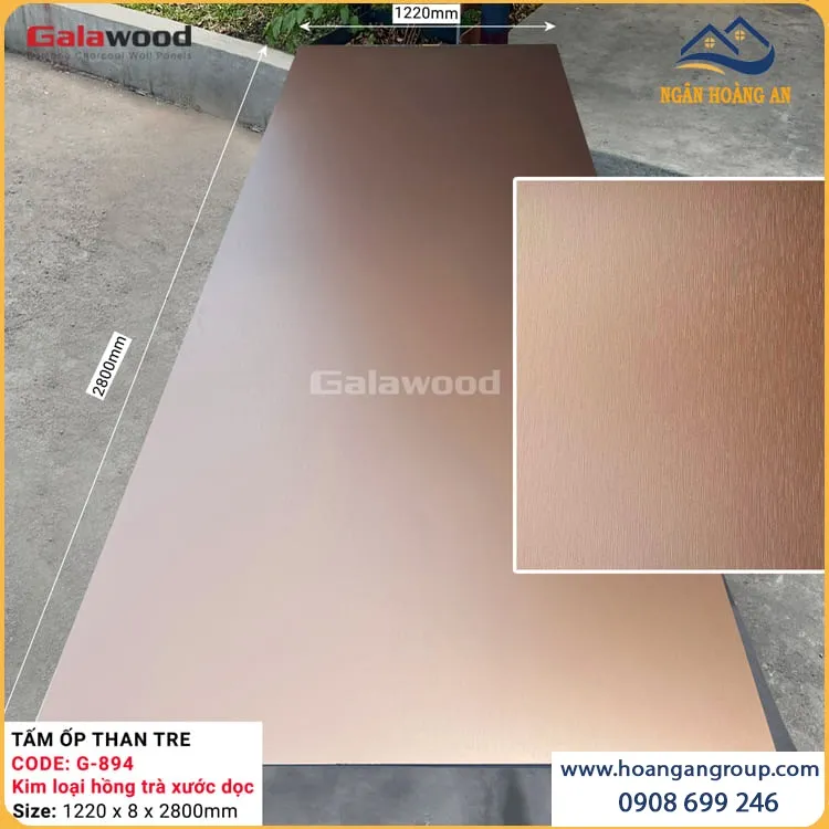 Tấm Ốp Than Tre Ốp Tường Kim Loại Hồng Ngọc Xước Galawood G-894
