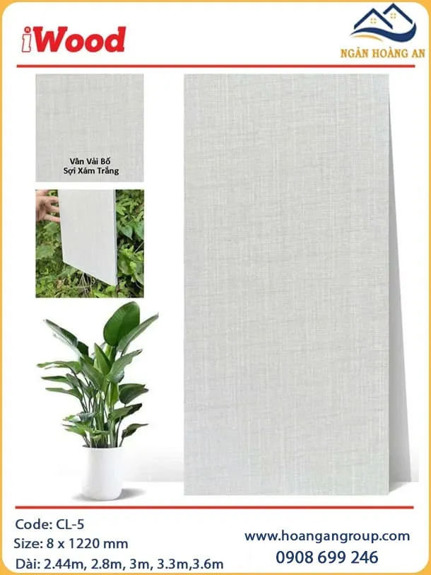 Tấm Than Tre Ốp Trần Vân Vải Bố Sợi Xám Trắng iWood CL-5 Tấm Than Tre Ốp Trần Vân Vải Bố Sợi Xám Trắng iWood CL-5