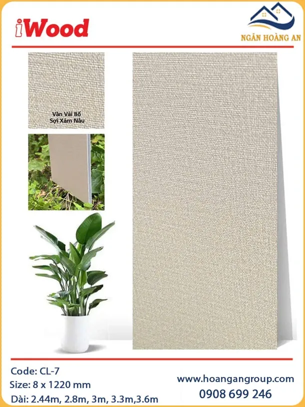 Tấm Ốp Than Tre Sợi Đa Năng Vân Vải Màu Xám Nâu iWood CL-7