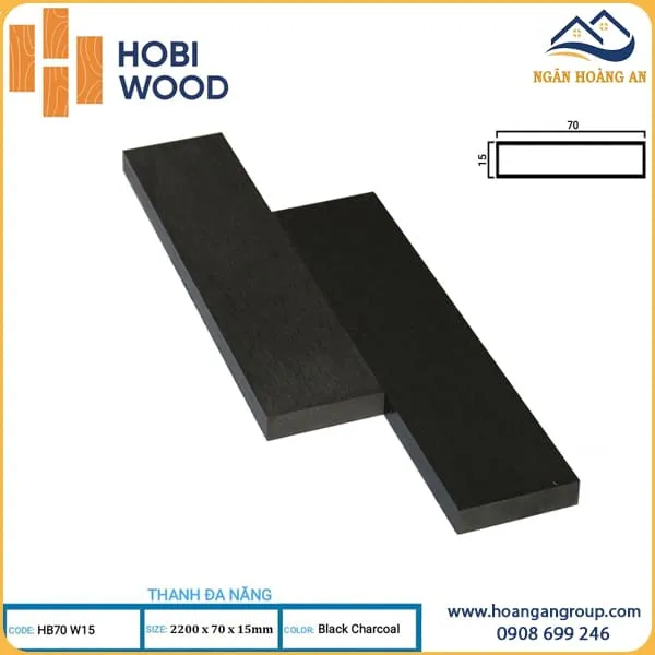 Thanh Lam Đa Năng Gỗ Nhựa Ngoài Trời Hobi Wood HB70W15 Black Charcoal