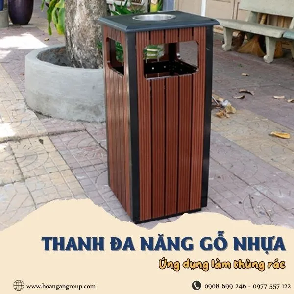 Thùng Rác Gỗ Nhựa Từ Thanh Đa Năng Ngoài Trời