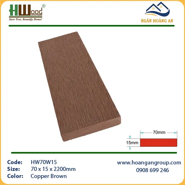 Thanh Lam Đa Năng Gỗ Nhựa Trang Trí Hwood HW70W15 Copper Brown