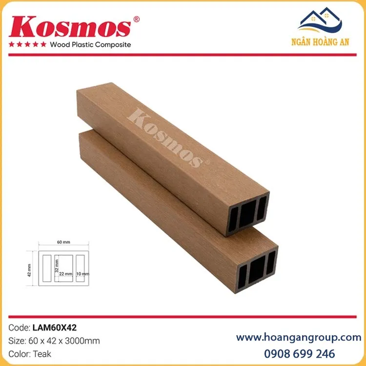 Thanh Lam Gỗ Nhựa 2 Lớp Phủ Polymer Kosmos Lam60X42 Teak Thanh Lam Gỗ Nhựa 2 Lớp Phủ Polymer Kosmos Lam60X42 Teak